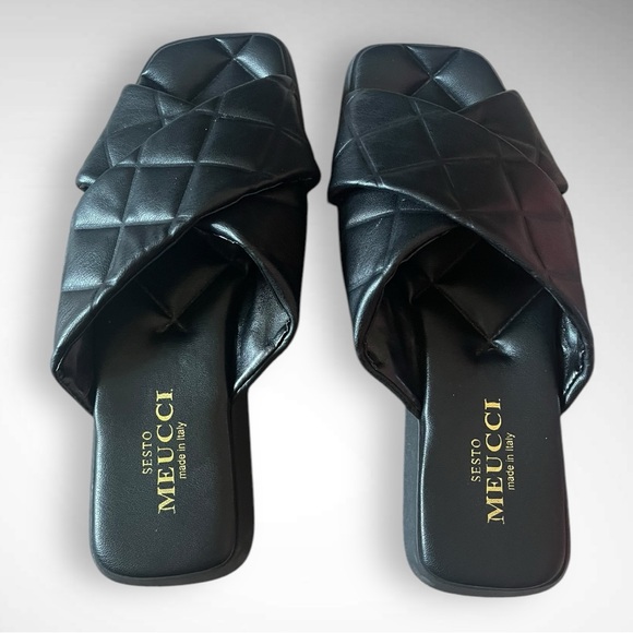 SESTO MEUCCI Jacoba Quilted Leather Slide Sandal In Black Romvos Size | EUC - Picture 2 of 12